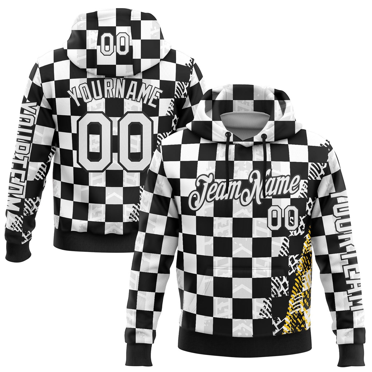 Custom Black White 3D Pattern Design Formula Auto Car Racing Motorsport Sports Pullover Sweatshirt Hoodie - Main View