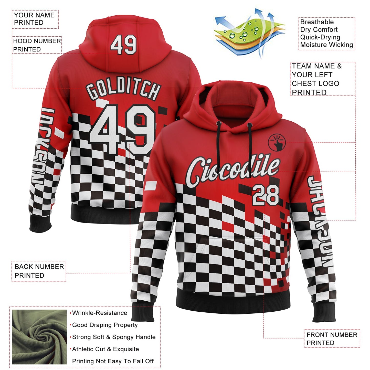 Custom Red White-Black 3D Pattern Design Formula Auto Car Racing Motorsport Sports Pullover Sweatshirt Hoodie view 2