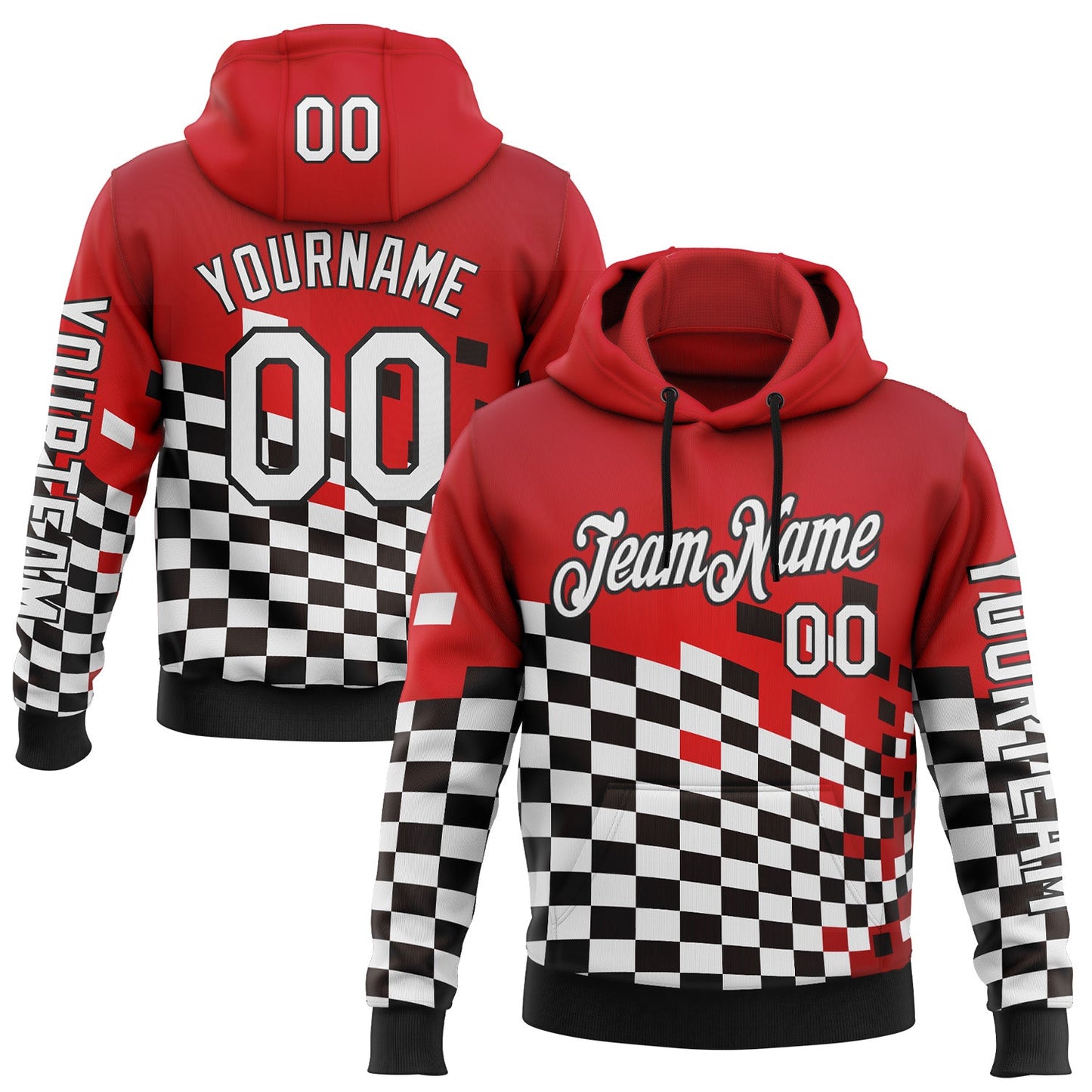 Custom Red White-Black 3D Pattern Design Formula Auto Car Racing Motorsport Sports Pullover Sweatshirt Hoodie - Main View