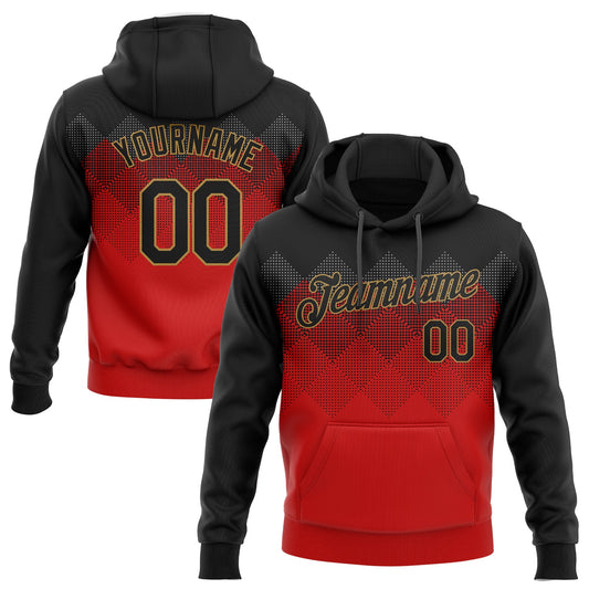 Custom Stitched Red Black-Old Gold 3D Pattern Design Sports Pullover Sweatshirt Hoodie - Main View