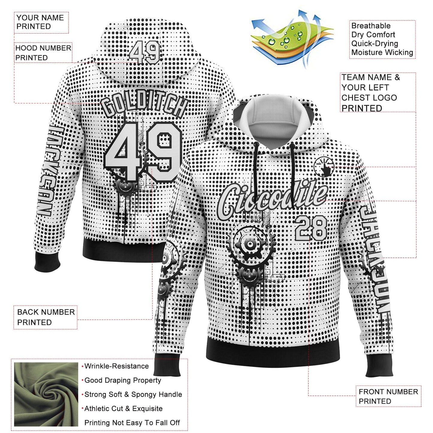 Custom White Black 3D Pattern Design Formula Auto Car Racing Motorsport Sports Pullover Sweatshirt Hoodie view 2