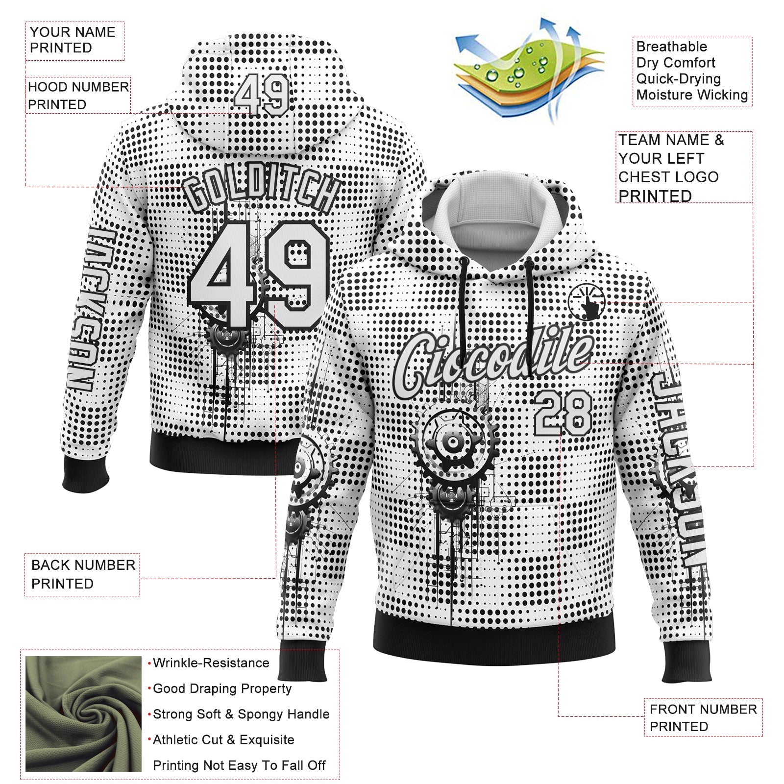 Custom White Black 3D Pattern Design Formula Auto Car Racing Motorsport Sports Pullover Sweatshirt Hoodie view 2