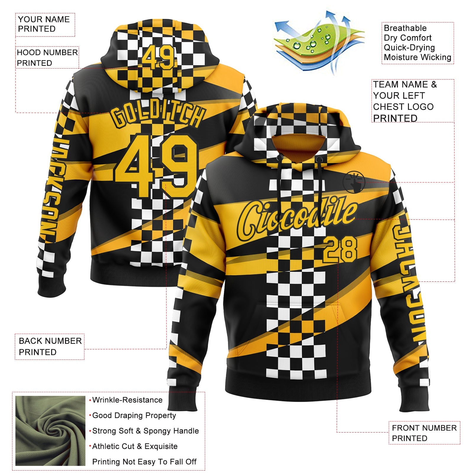 Custom Black Yellow 3D Pattern Design Formula Auto Car Racing Motorsport Sports Pullover Sweatshirt Hoodie view 2