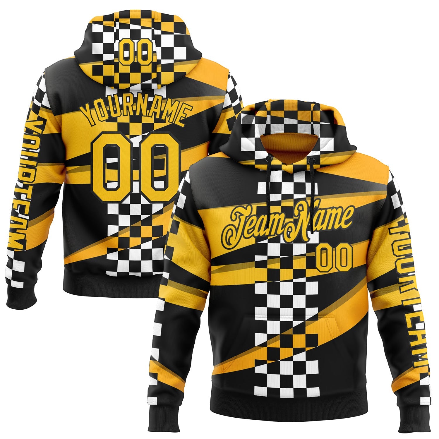 Custom Black Yellow 3D Pattern Design Formula Auto Car Racing Motorsport Sports Pullover Sweatshirt Hoodie - Main View