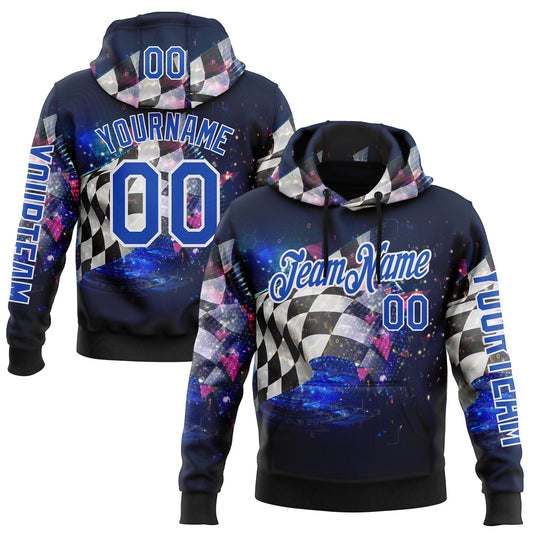 Custom Black Thunder Blue-White 3D Pattern Design Formula Auto Car Racing Motorsport Sports Pullover Sweatshirt Hoodie - Main View