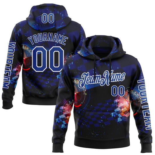 Custom Black Royal-White 3D Pattern Design Formula Auto Car Racing Motorsport Sports Pullover Sweatshirt Hoodie - Main View