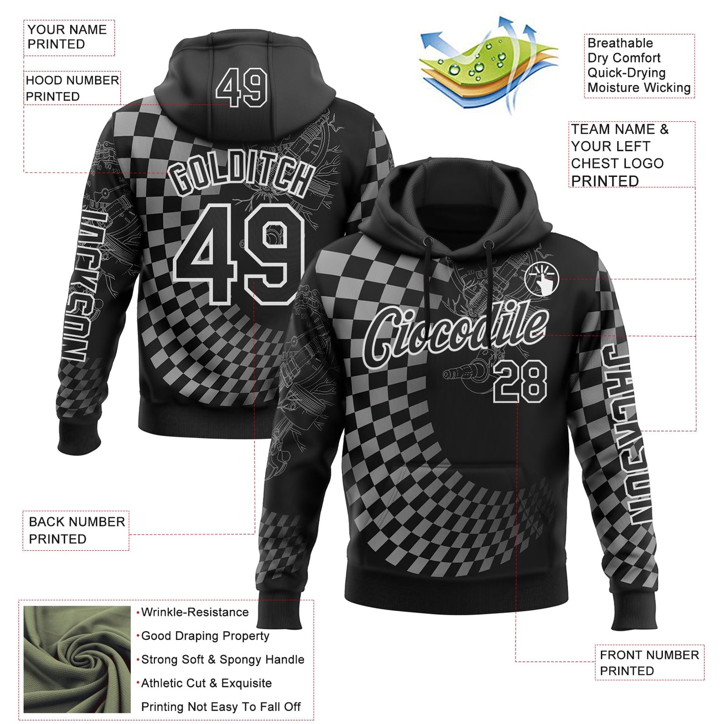 Custom Black White 3D Pattern Design Formula Auto Car Racing Motorsport Sports Pullover Sweatshirt Hoodie view 2