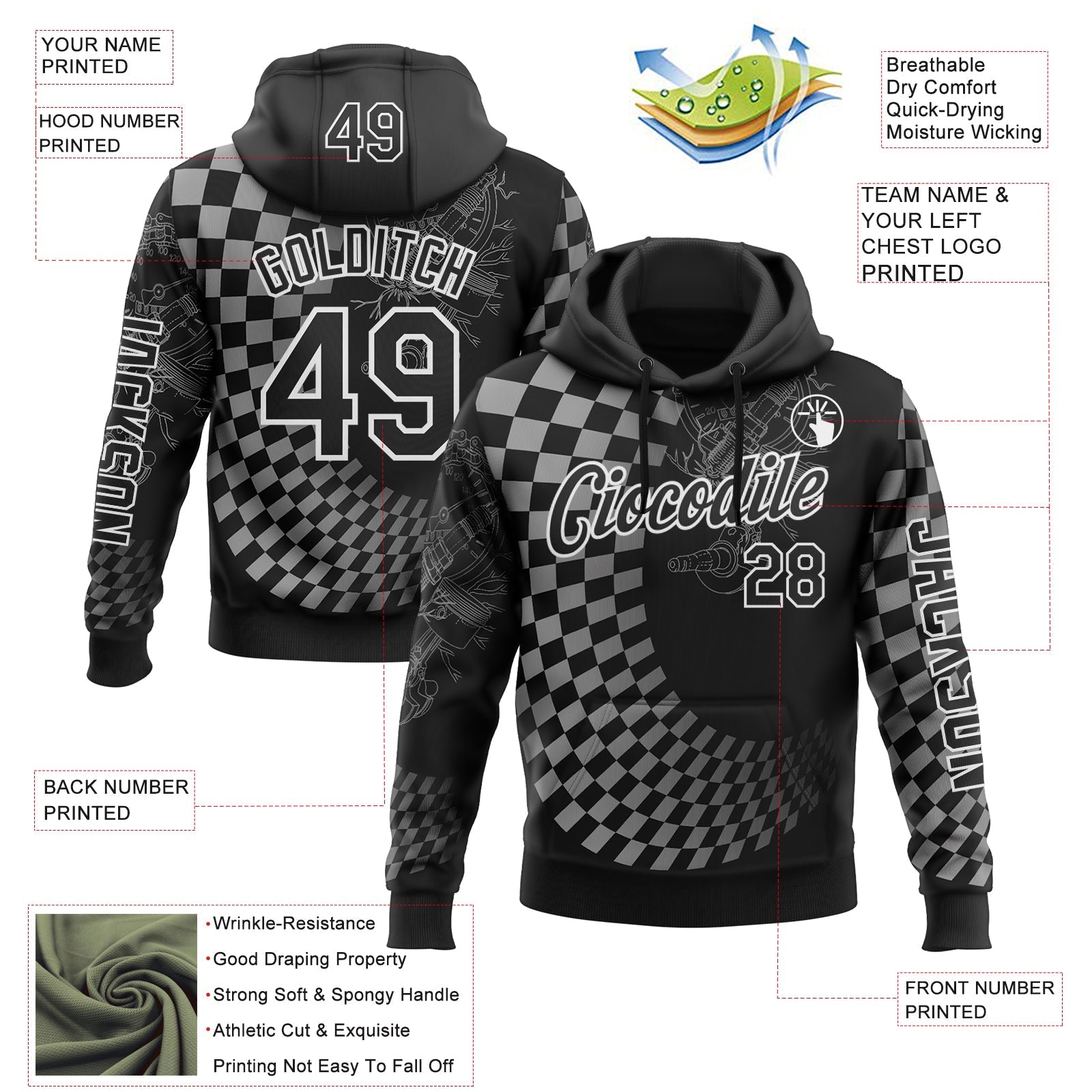 Custom Black White 3D Pattern Design Formula Auto Car Racing Motorsport Sports Pullover Sweatshirt Hoodie view 2