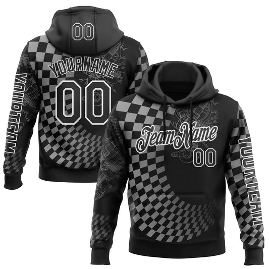 Custom Black White 3D Pattern Design Formula Auto Car Racing Motorsport Sports Pullover Sweatshirt Hoodie - Main View