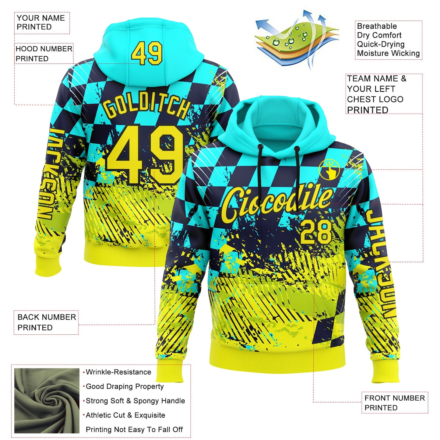 Custom Blue Light Yellow-Black 3D Pattern Design Formula Auto Car Racing Motorsport Sports Pullover Sweatshirt Hoodie view 2