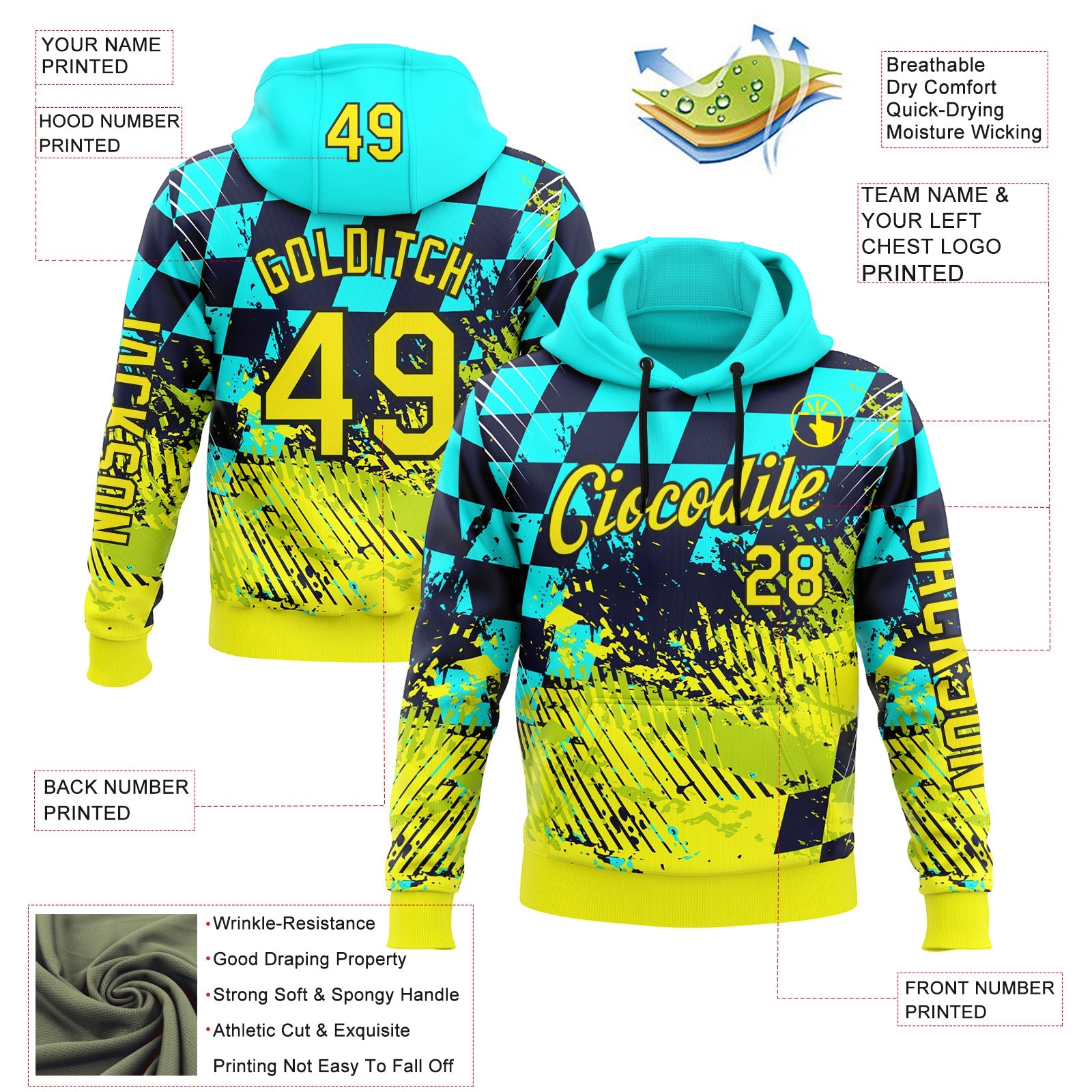 Custom Blue Light Yellow-Black 3D Pattern Design Formula Auto Car Racing Motorsport Sports Pullover Sweatshirt Hoodie view 2
