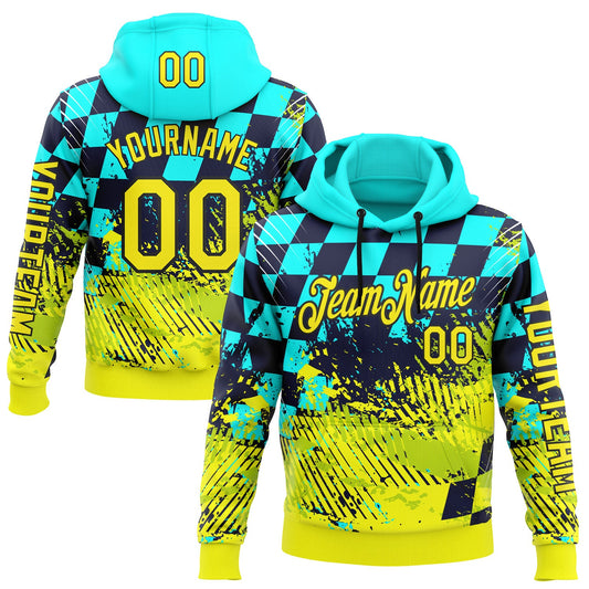 Custom Blue Light Yellow-Black 3D Pattern Design Formula Auto Car Racing Motorsport Sports Pullover Sweatshirt Hoodie - Main View