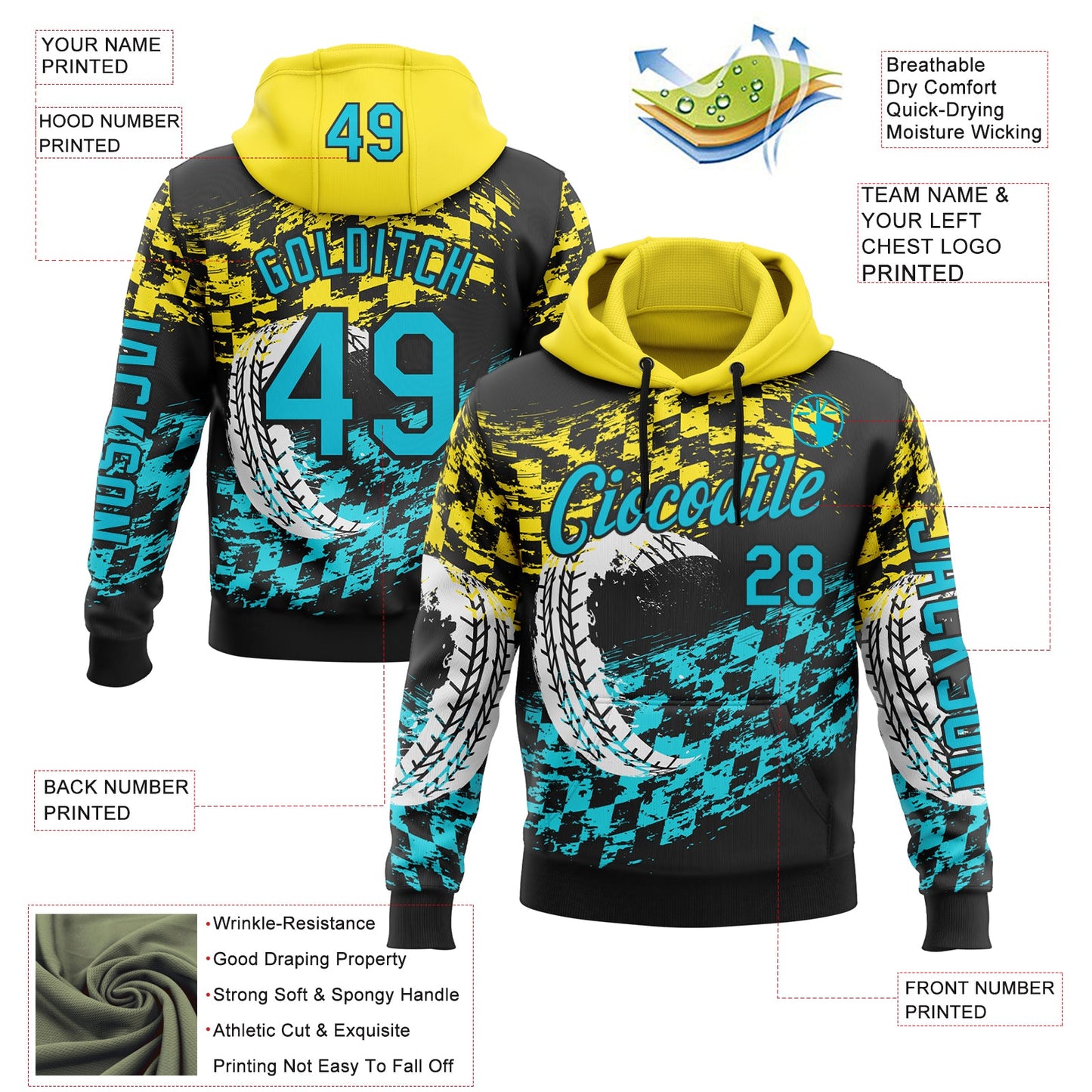 Custom Black Lakes Blue-Yellow 3D Pattern Design Formula Auto Car Racing Motorsport Sports Pullover Sweatshirt Hoodie view 2