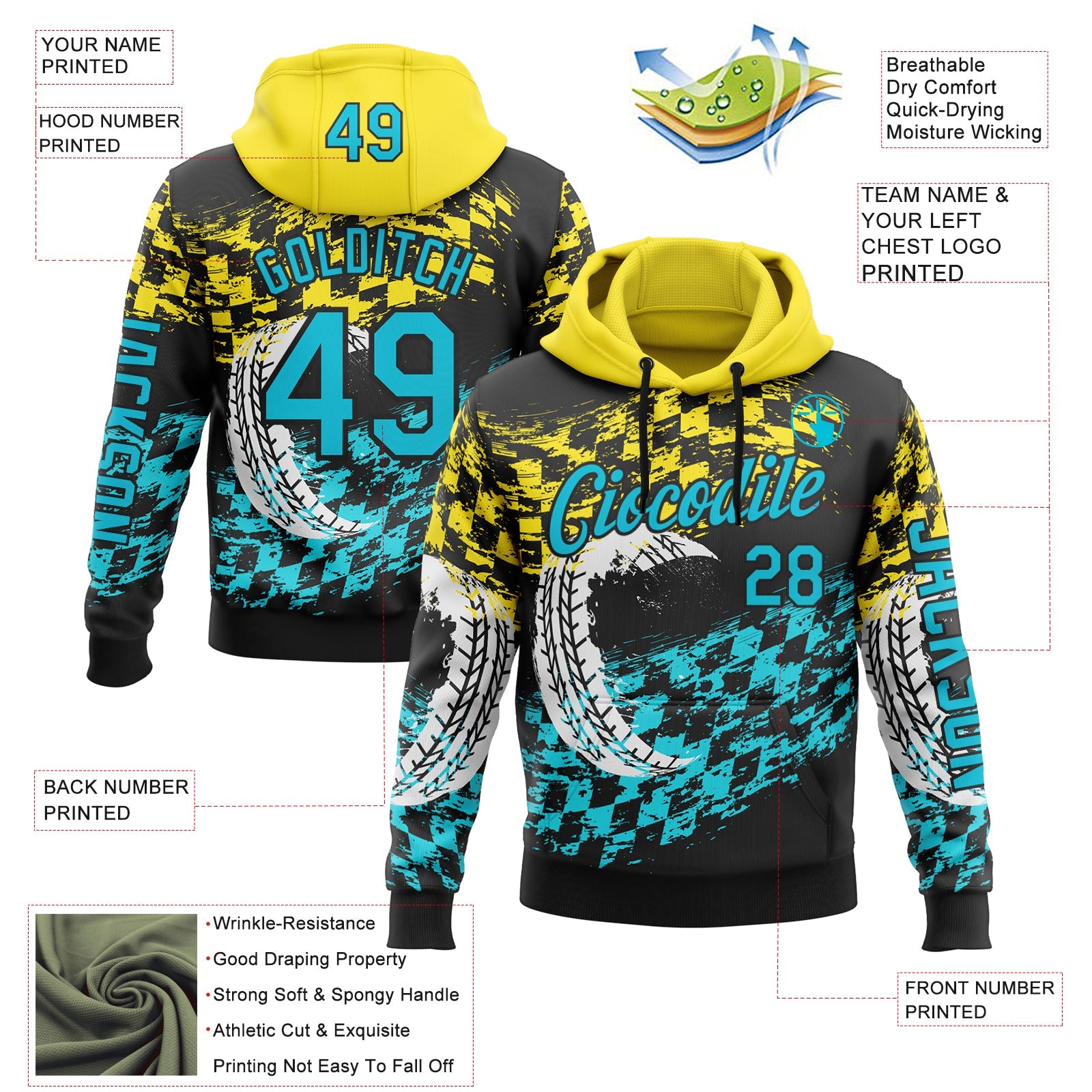 Custom Black Lakes Blue-Yellow 3D Pattern Design Formula Auto Car Racing Motorsport Sports Pullover Sweatshirt Hoodie view 2
