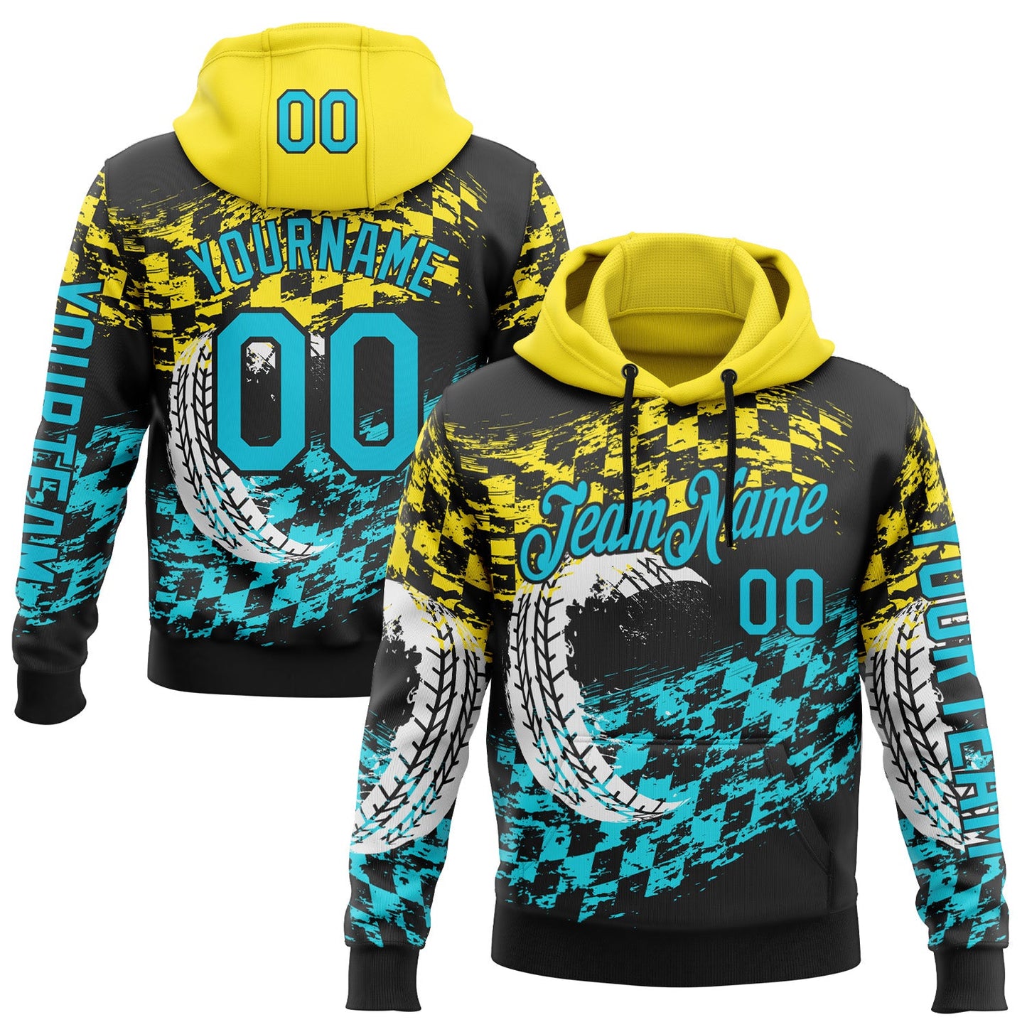 Custom Black Lakes Blue-Yellow 3D Pattern Design Formula Auto Car Racing Motorsport Sports Pullover Sweatshirt Hoodie - Main View