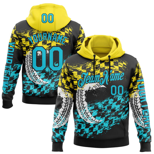 Custom Black Lakes Blue-Yellow 3D Pattern Design Formula Auto Car Racing Motorsport Sports Pullover Sweatshirt Hoodie - Main View