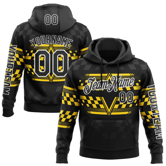 Custom Black Yellow-White 3D Pattern Design Formula Auto Car Racing Motorsport Sports Pullover Sweatshirt Hoodie - Main View