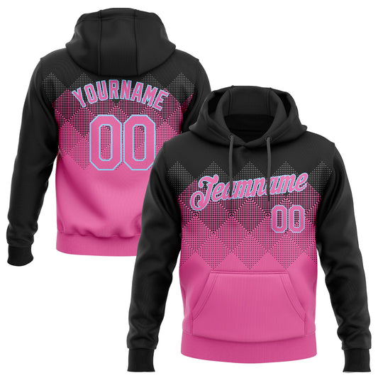 Custom Stitched Pink Pink Black-Light Blue 3D Pattern Design Sports Pullover Sweatshirt Hoodie - Main View