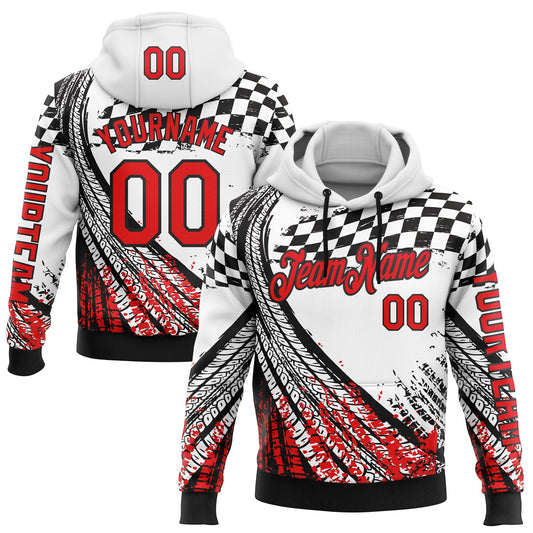 Custom White Fire Red-Black 3D Pattern Design Formula Auto Car Racing Motorsport Sports Pullover Sweatshirt Hoodie - Main View