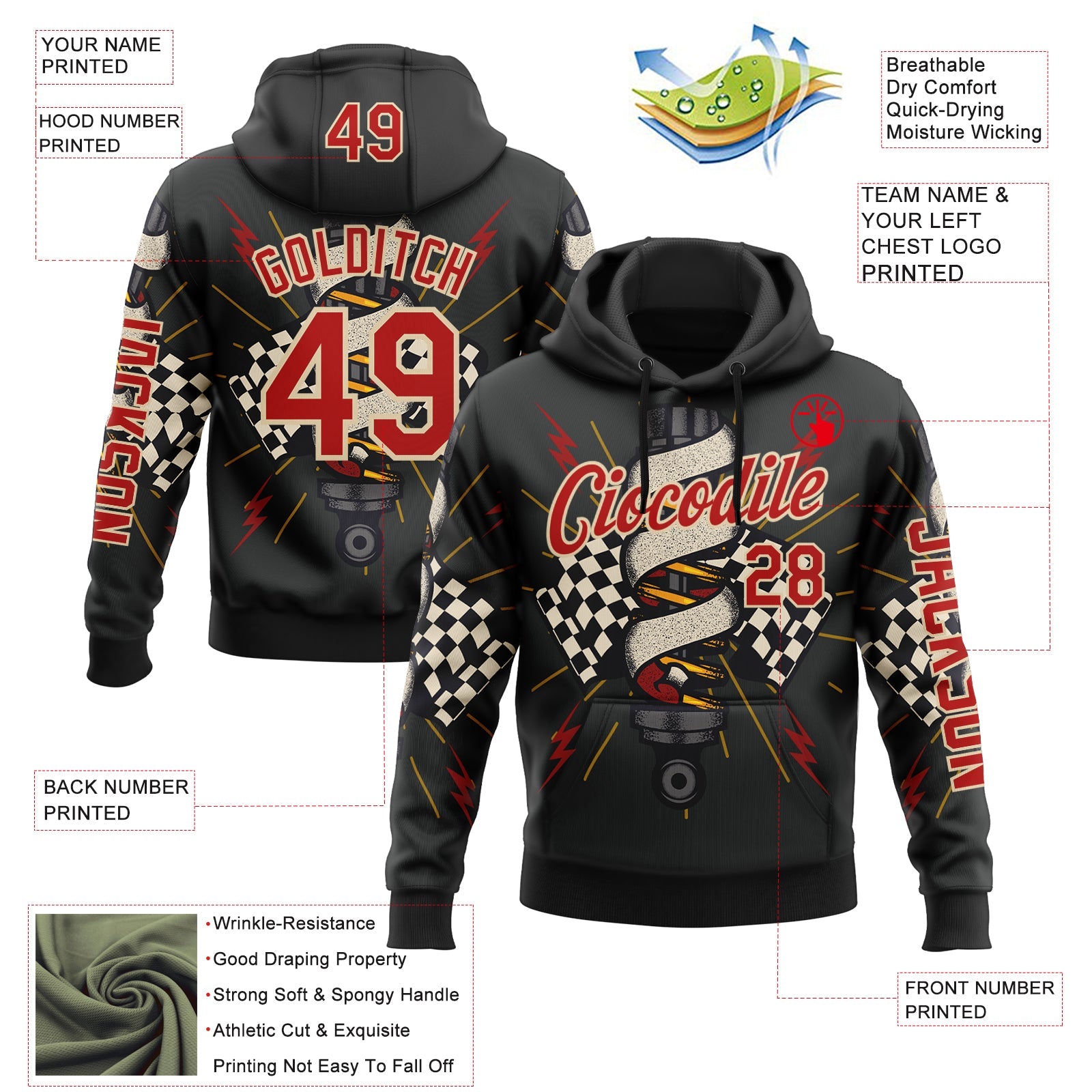 Custom White Fire Red City Cream-Yellow 3D Pattern Design Formula Auto Car Racing Motorsport Sports Pullover Sweatshirt Hoodie view 2