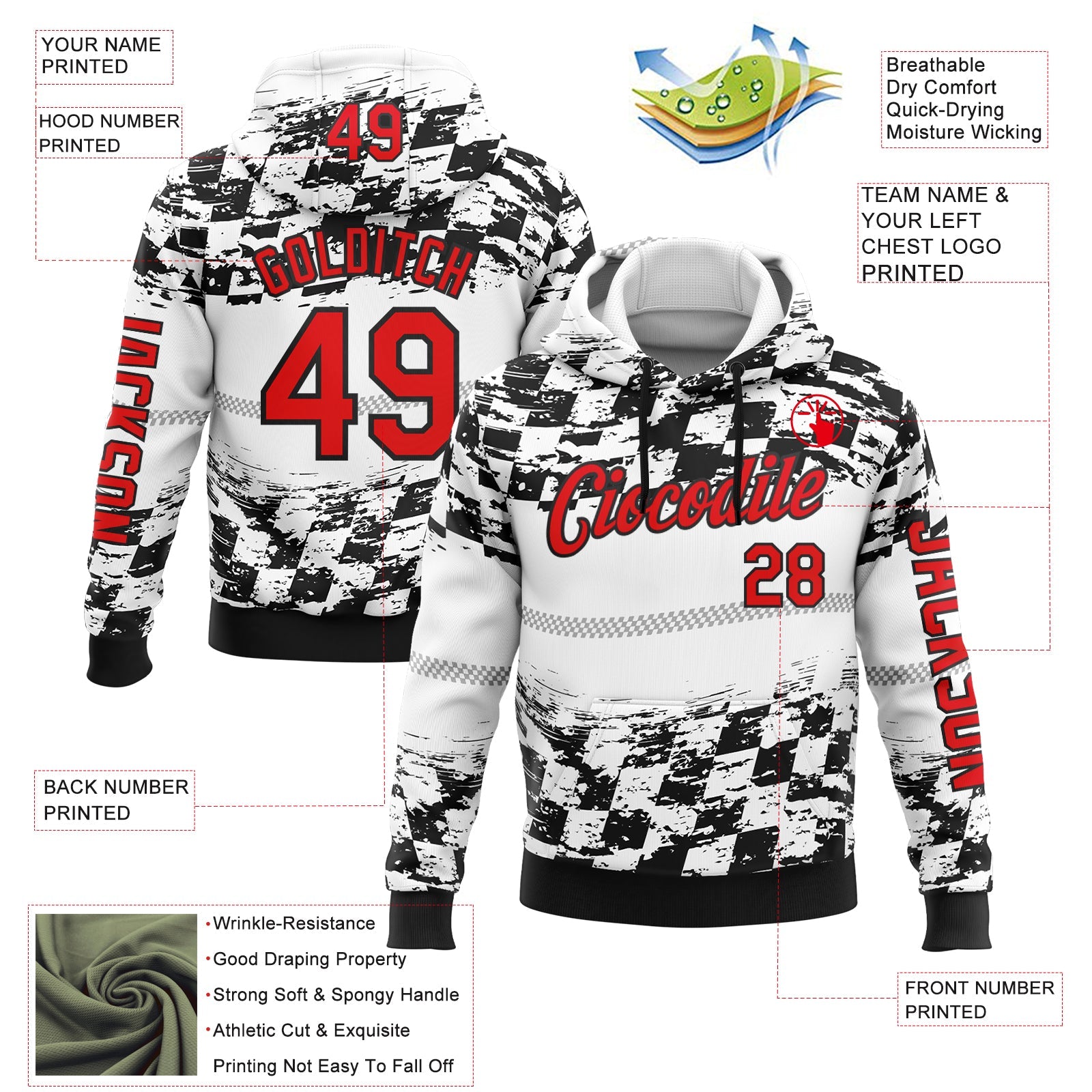 Custom White Fire Red-Black 3D Pattern Design Formula Auto Car Racing Motorsport Sports Pullover Sweatshirt Hoodie view 2