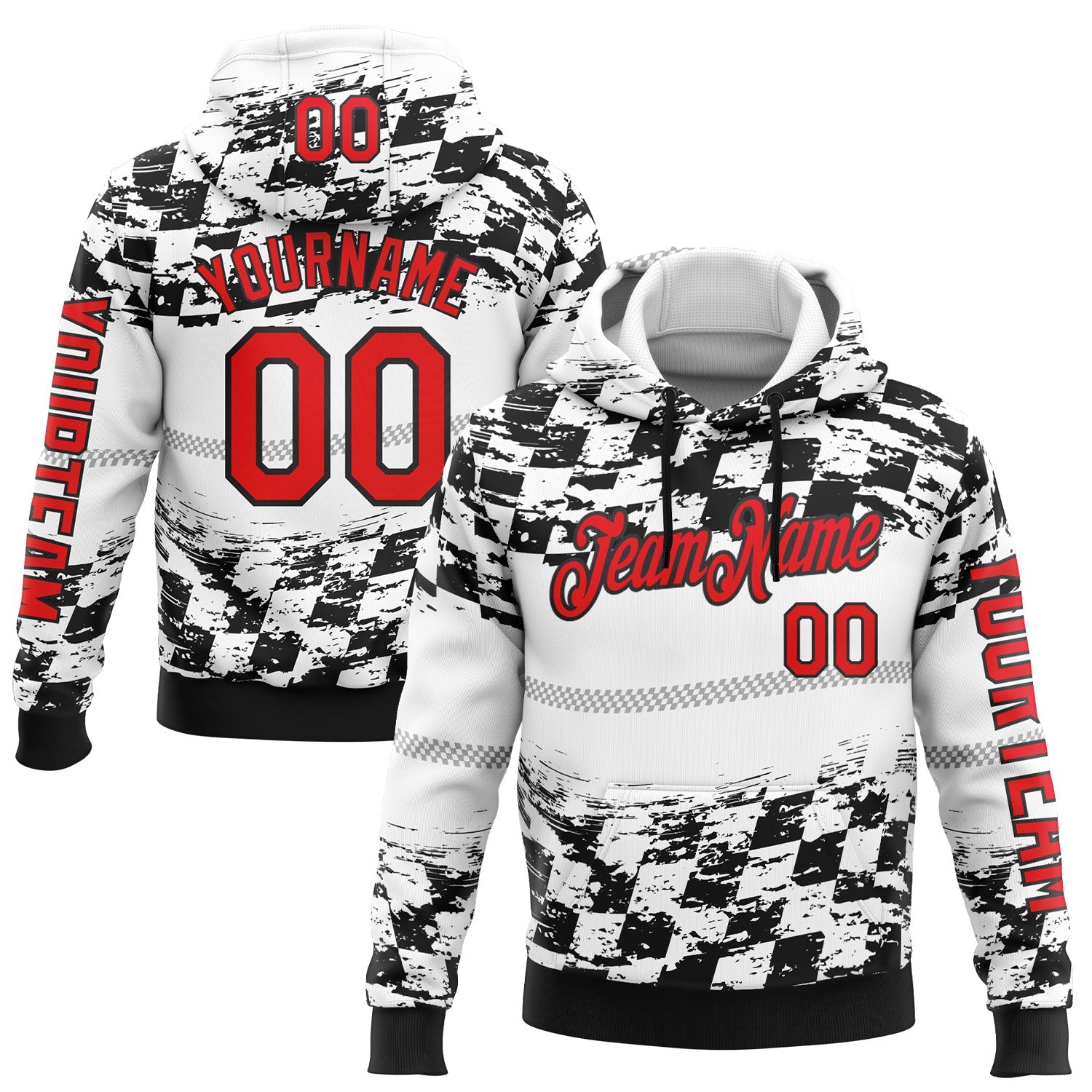 Custom White Fire Red-Black 3D Pattern Design Formula Auto Car Racing Motorsport Sports Pullover Sweatshirt Hoodie - Main View