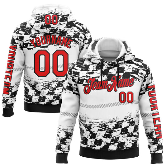 Custom White Fire Red-Black 3D Pattern Design Formula Auto Car Racing Motorsport Sports Pullover Sweatshirt Hoodie - Main View
