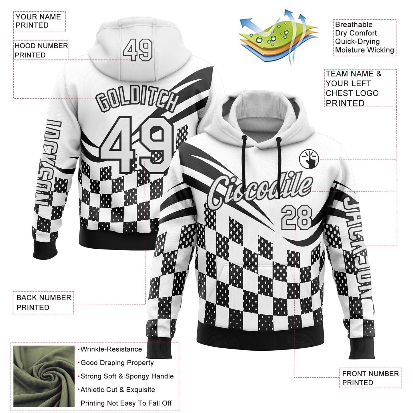 Custom White Black 3D Pattern Design Formula Auto Car Racing Motorsport Sports Pullover Sweatshirt Hoodie view 2