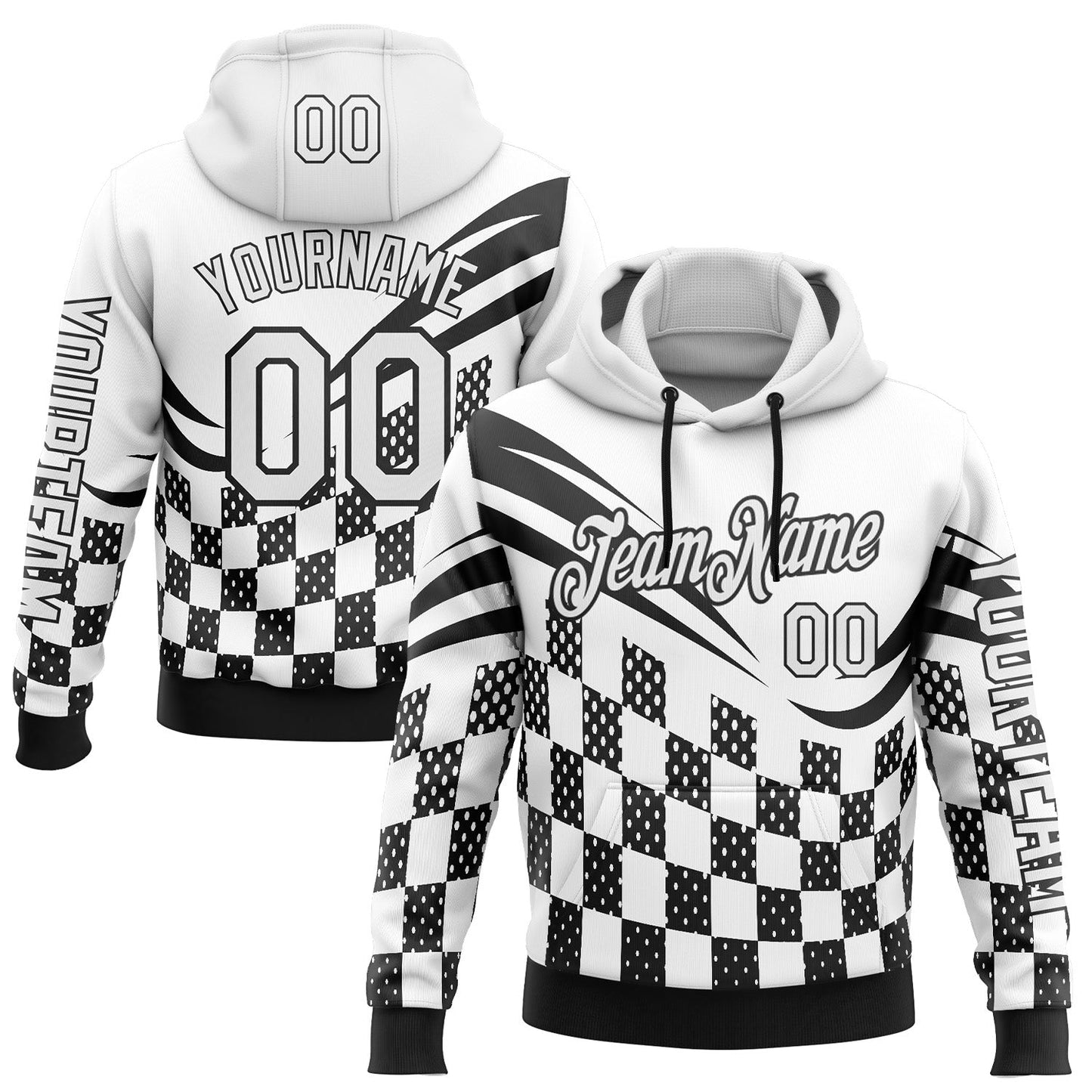 Custom White Black 3D Pattern Design Formula Auto Car Racing Motorsport Sports Pullover Sweatshirt Hoodie - Main View