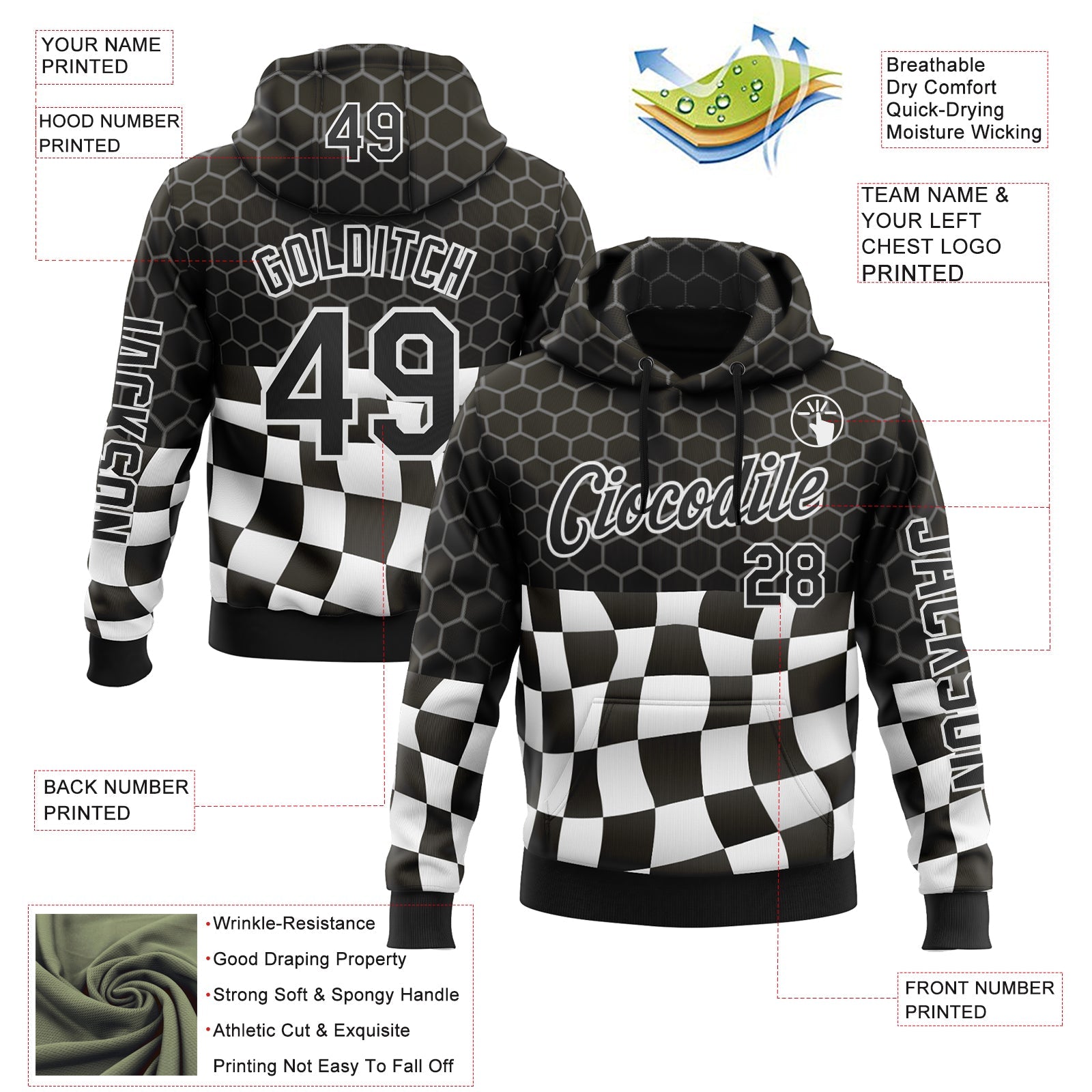 Custom Black White 3D Pattern Design Formula Auto Car Racing Motorsport Sports Pullover Sweatshirt Hoodie view 2