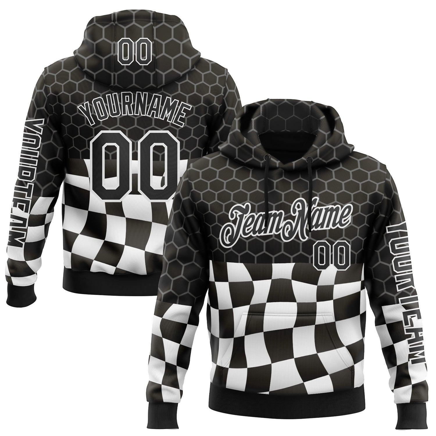 Custom Black White 3D Pattern Design Formula Auto Car Racing Motorsport Sports Pullover Sweatshirt Hoodie - Main View