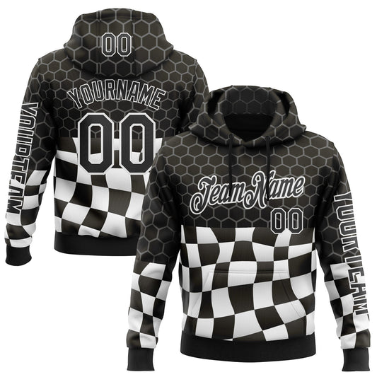 Custom Black White 3D Pattern Design Formula Auto Car Racing Motorsport Sports Pullover Sweatshirt Hoodie - Main View