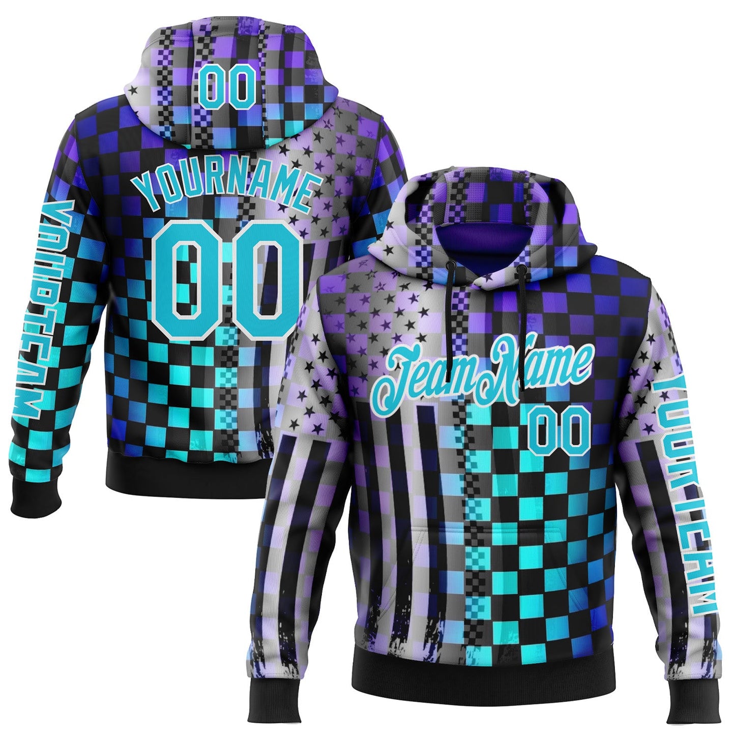 Custom Black Lakes Blue Purple-White 3D Pattern Design Formula Auto Car Racing Motorsport Sports Pullover Sweatshirt Hoodie - Main View