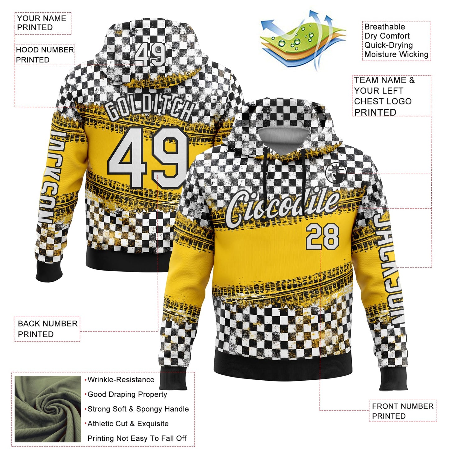 Custom Black White-Yellow 3D Pattern Design Formula Auto Car Racing Motorsport Sports Pullover Sweatshirt Hoodie view 2