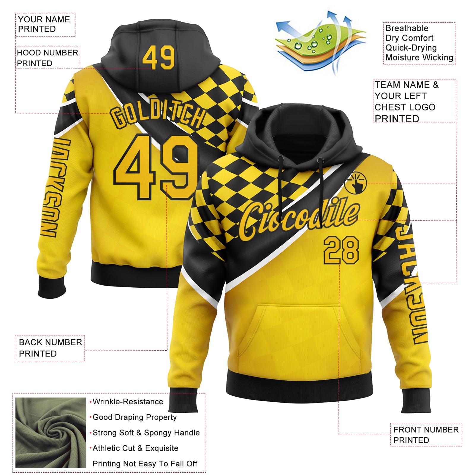 Custom Yellow Black-White 3D Pattern Design Formula Auto Car Racing Motorsport Sports Pullover Sweatshirt Hoodie view 2