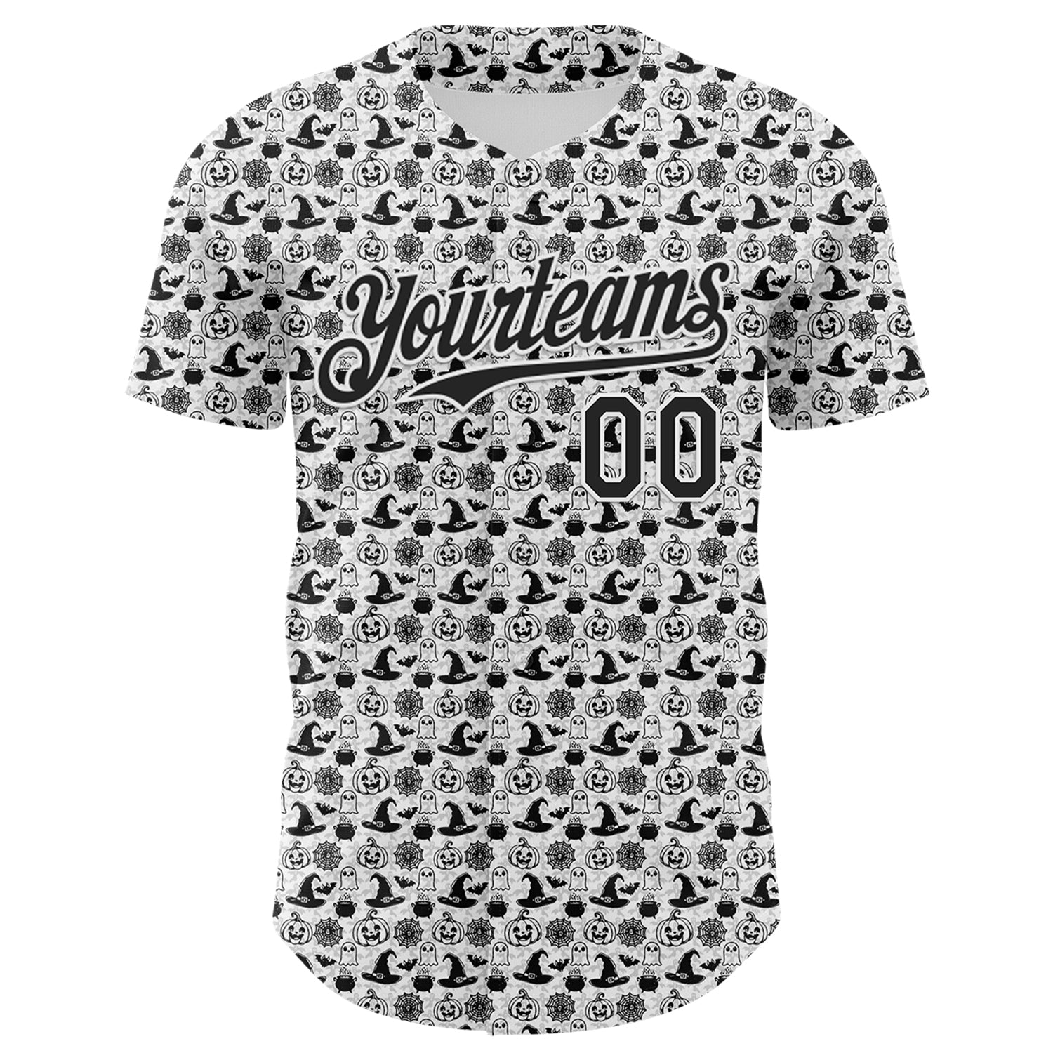 Custom White Black 3D Halloween Pumpkin Doodle Party Costume Ideas Authentic Baseball Jersey view 2