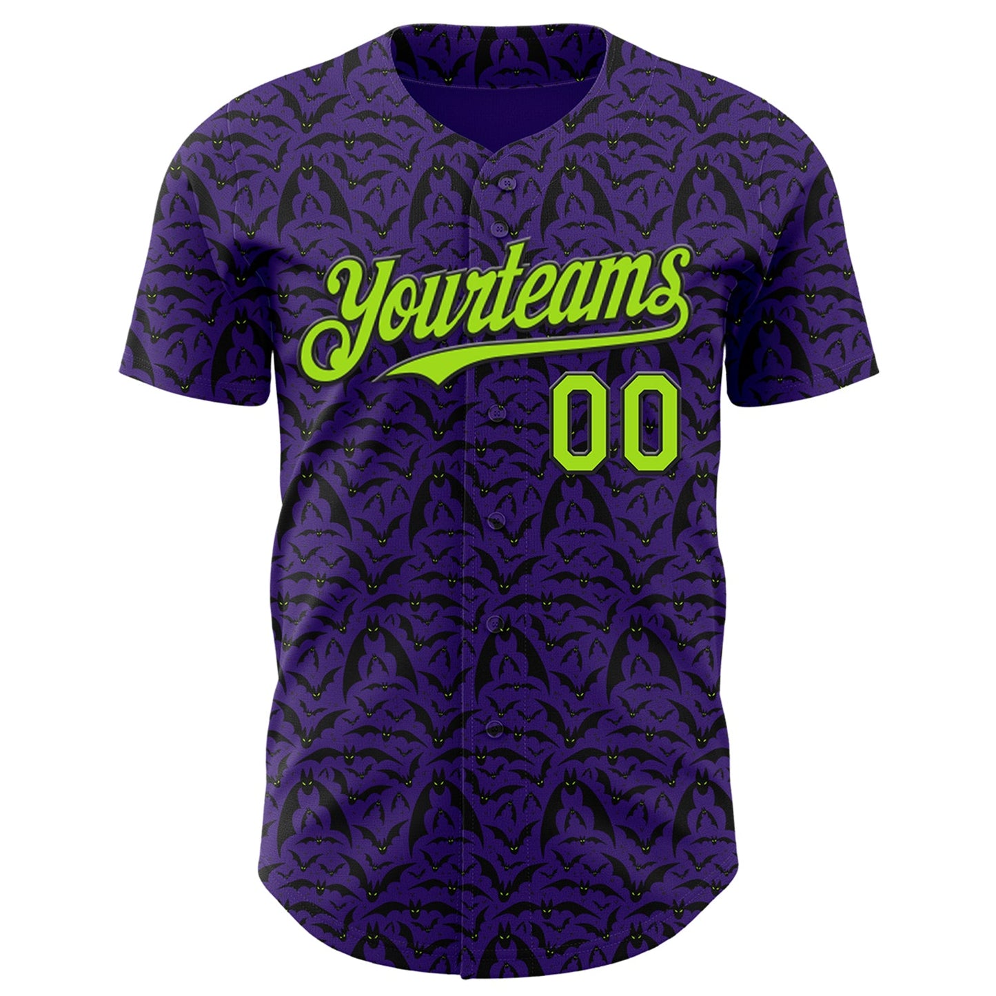 Custom Purple Neon Green-Black 3D Halloween Bat Party Costume Ideas Authentic Baseball Jersey view 2