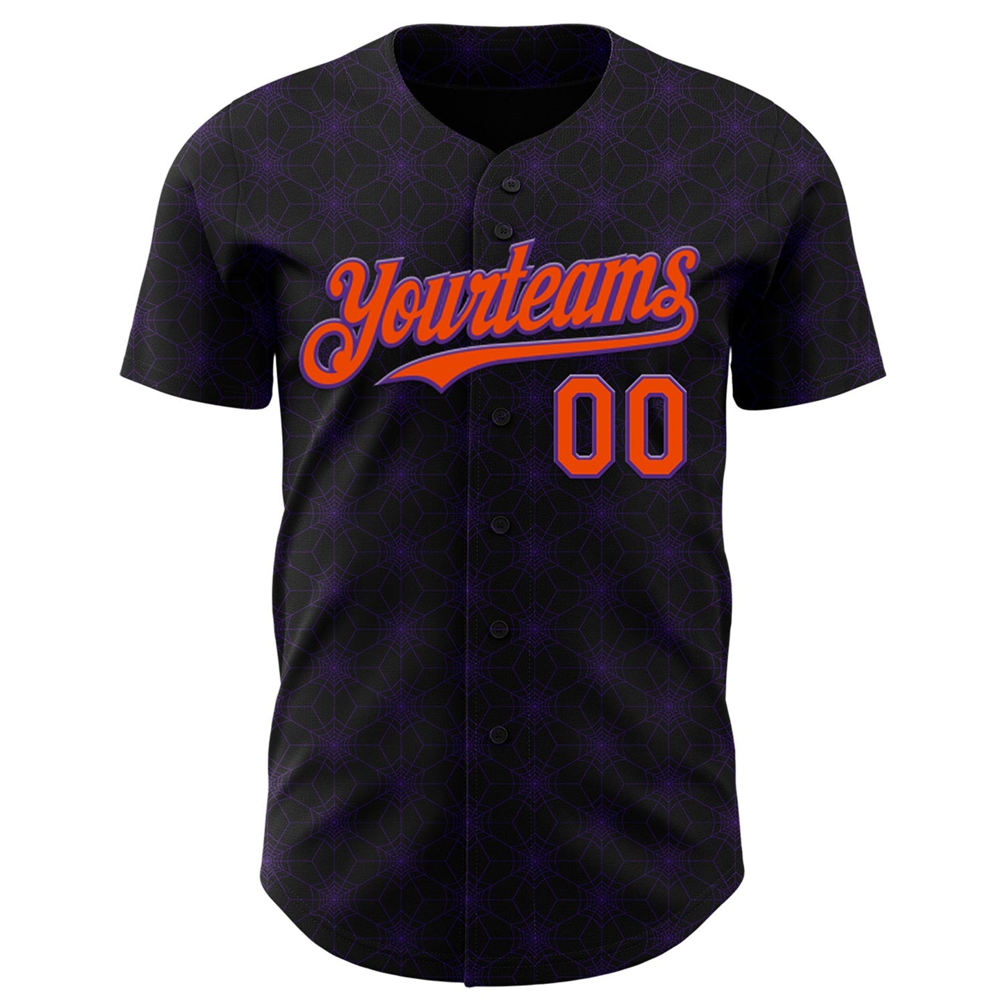 Custom Black Orange-Purple 3D Halloween Spider Net Party Costume Ideas Authentic Baseball Jersey view 2