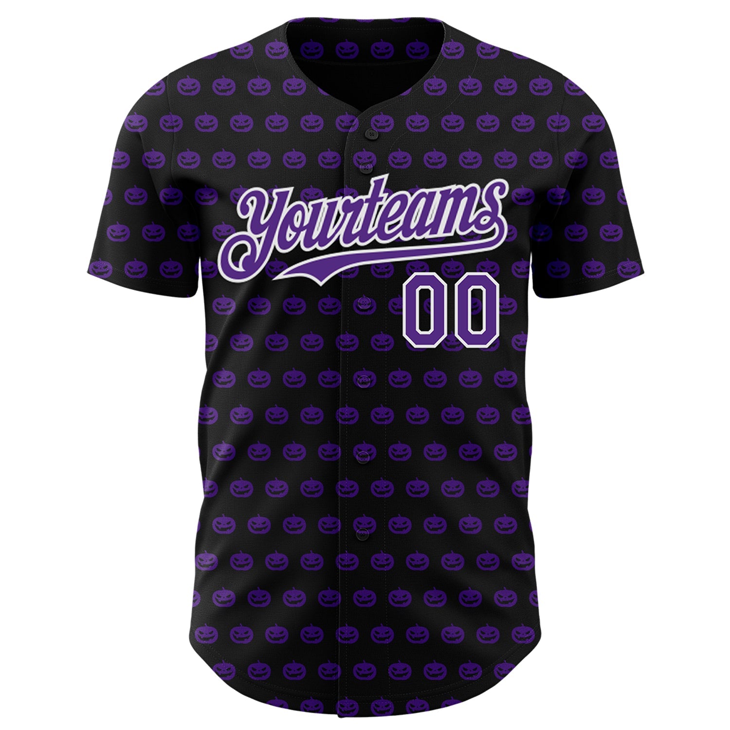 Custom Black Purple-White 3D Halloween Pumpkin Party Costume Ideas Authentic Baseball Jersey view 2