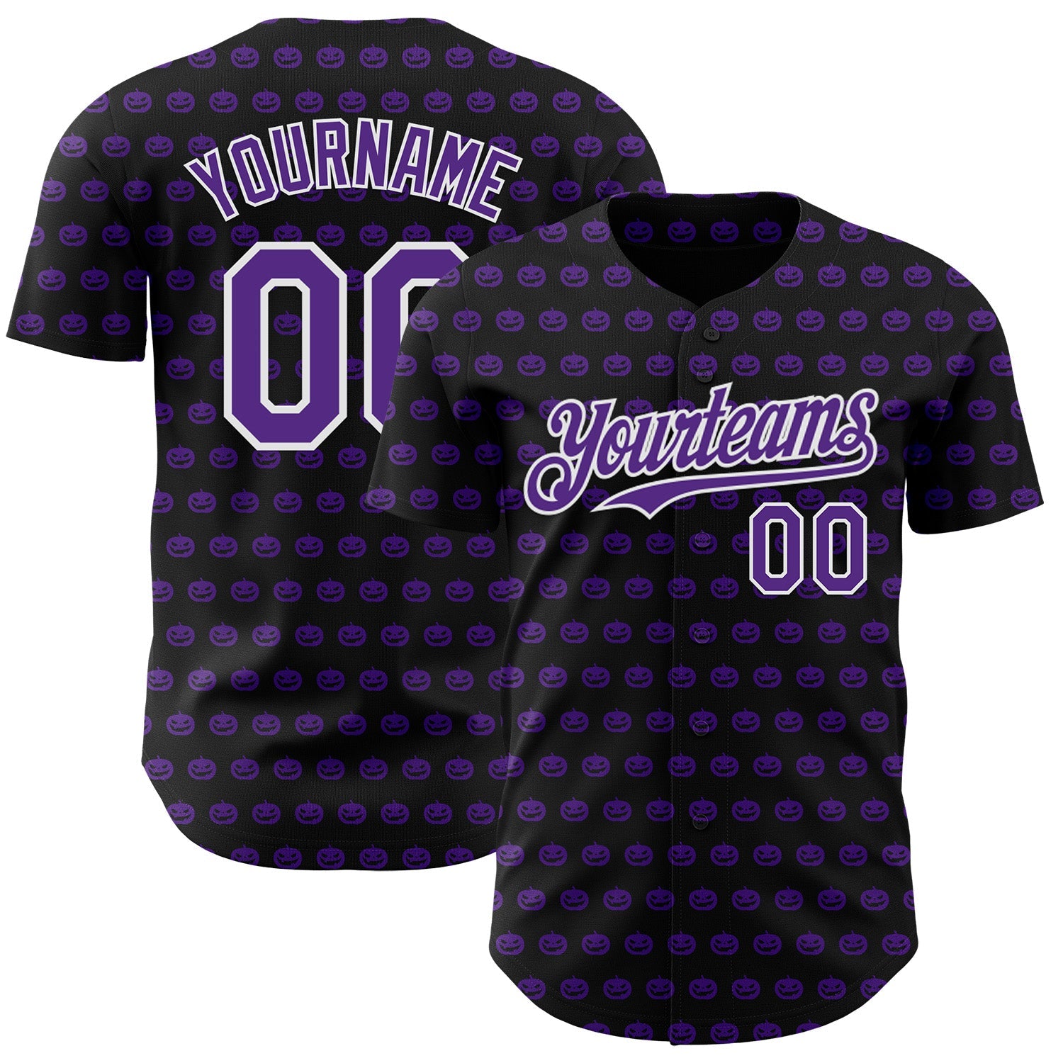 Custom Black Purple-White 3D Halloween Pumpkin Party Costume Ideas Authentic Baseball Jersey - Main View
