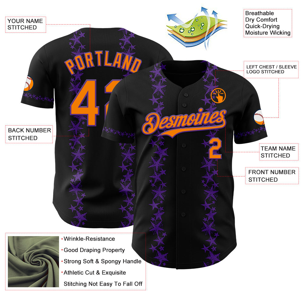 Custom Black Bay Orange-Purple 3D Halloween Spider Net Party Costume Ideas Authentic Baseball Jersey view 3