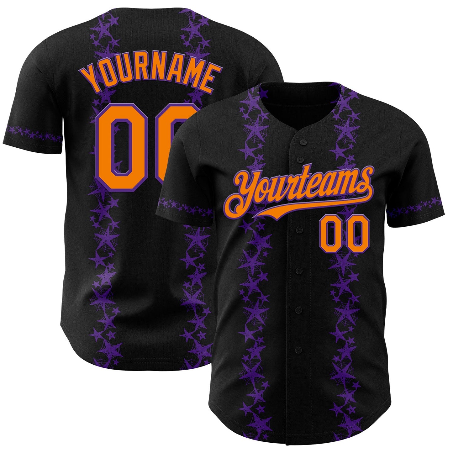Custom Black Bay Orange-Purple 3D Halloween Spider Net Party Costume Ideas Authentic Baseball Jersey - Main View
