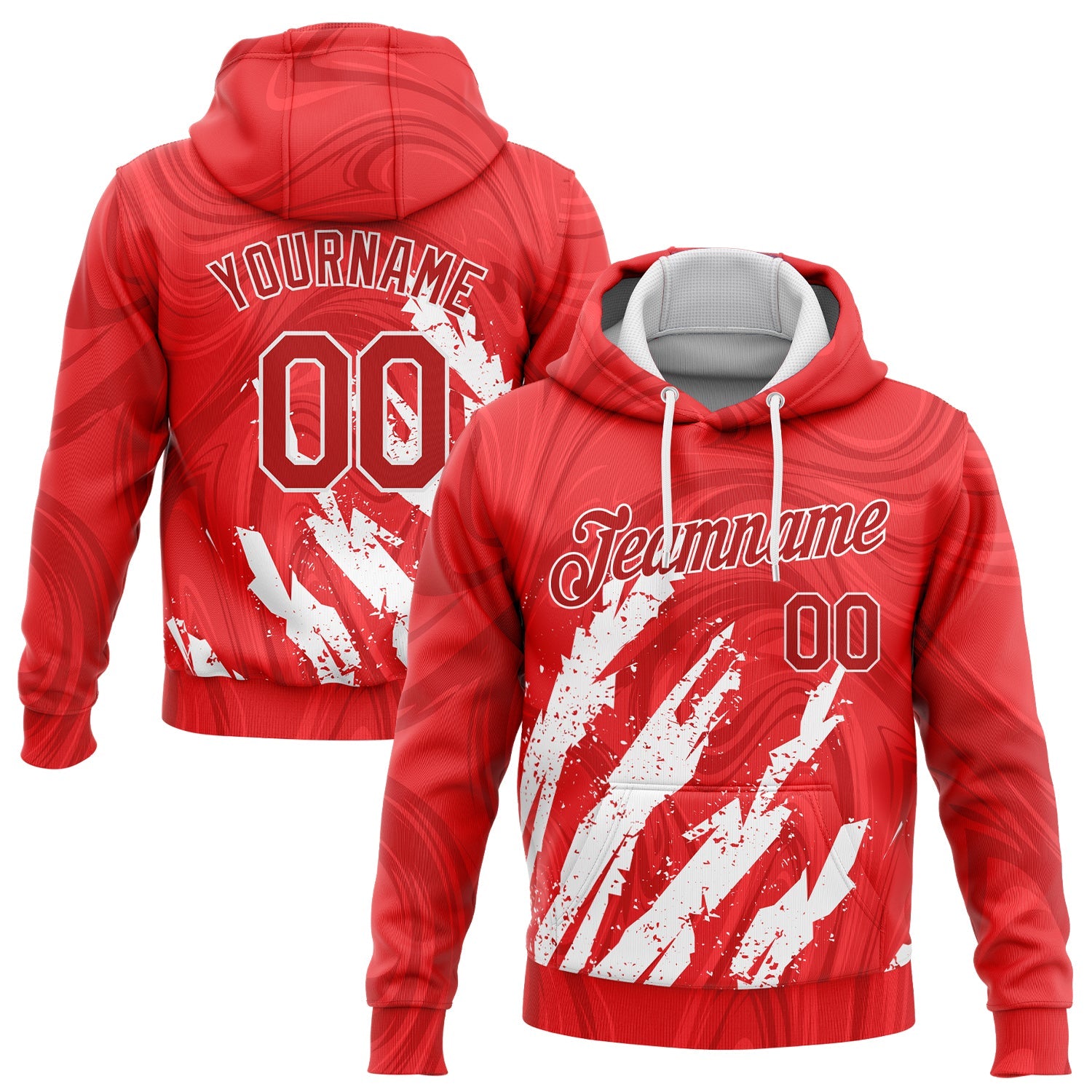 Custom Stitched Red Red-White 3D Pattern Design Sports Pullover Sweatshirt Hoodie - Main View