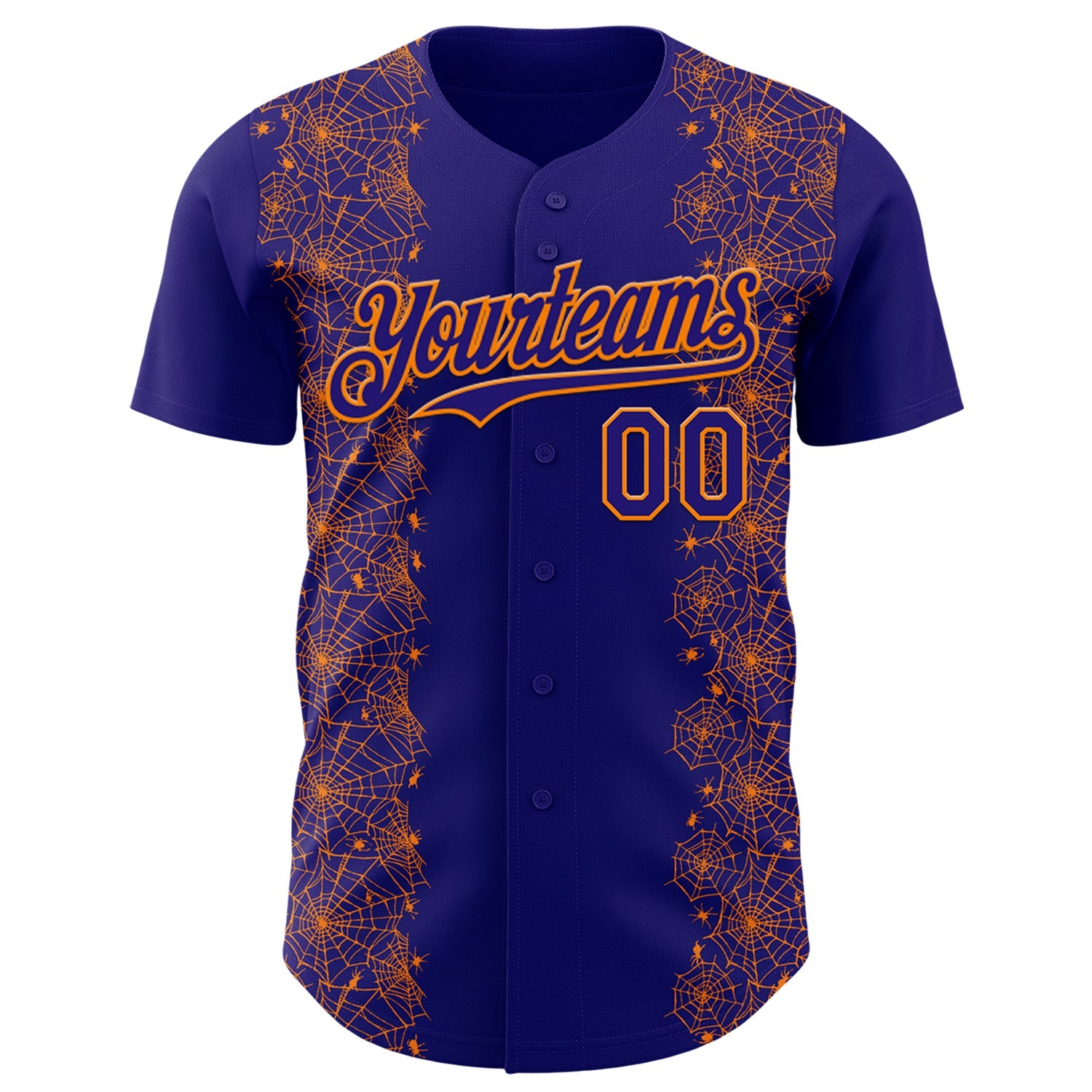 Custom Dark Purple Bay Orange 3D Halloween Spider Net Party Costume Ideas Authentic Baseball Jersey view 2