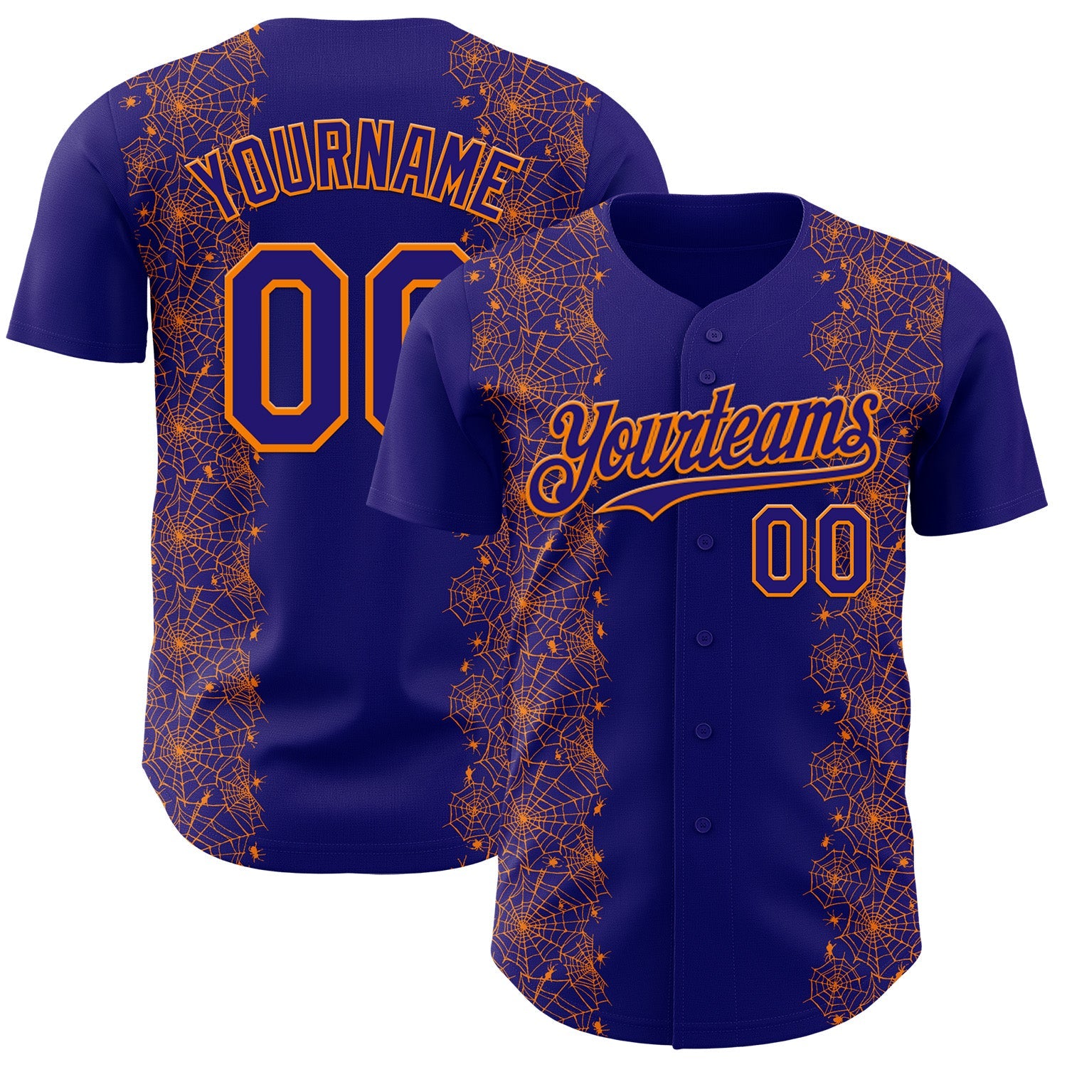 Custom Dark Purple Bay Orange 3D Halloween Spider Net Party Costume Ideas Authentic Baseball Jersey - Main View