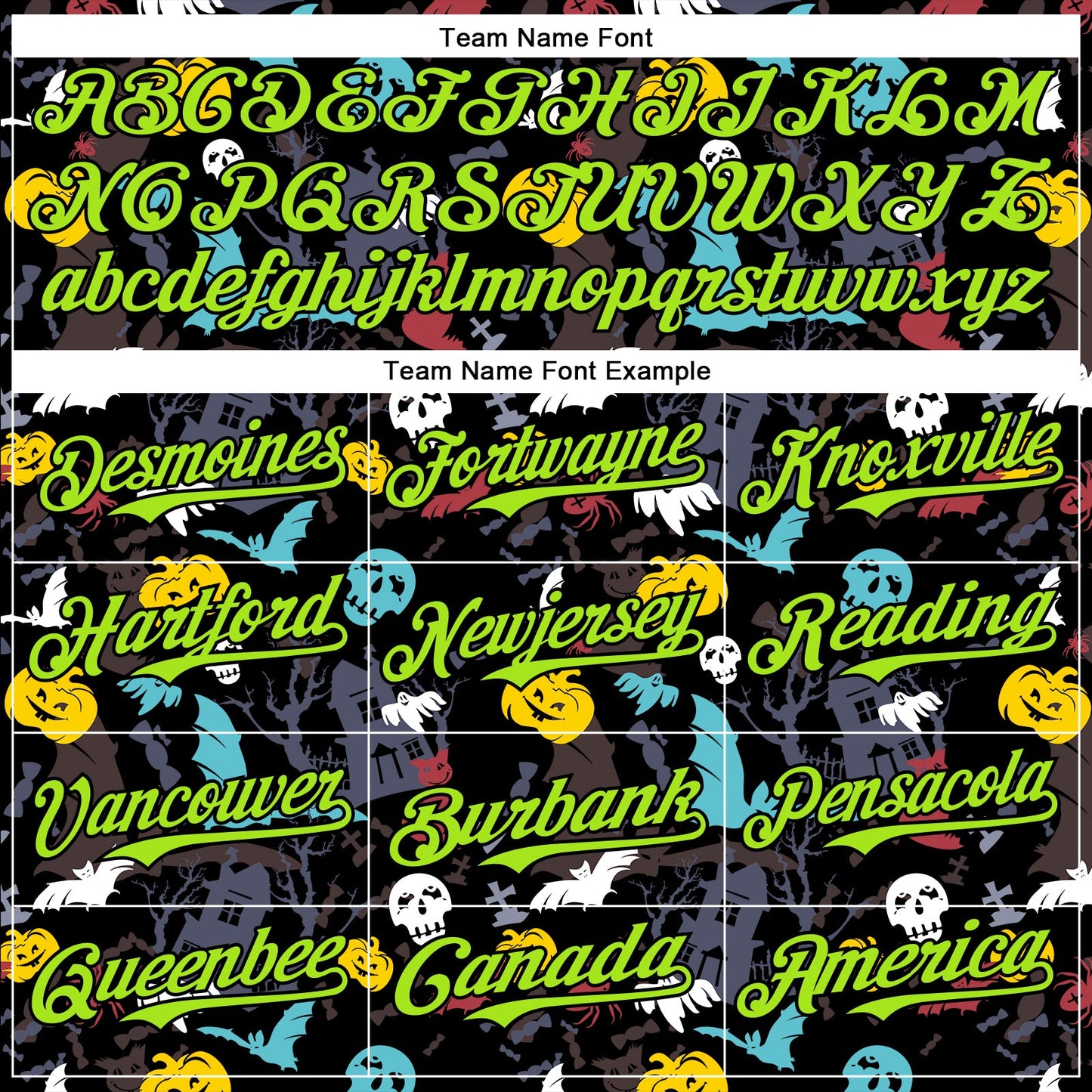 Custom Black Neon Green 3D Halloween Skull Pumpkin Doodle Party Costume Ideas Authentic Baseball Jersey view 4