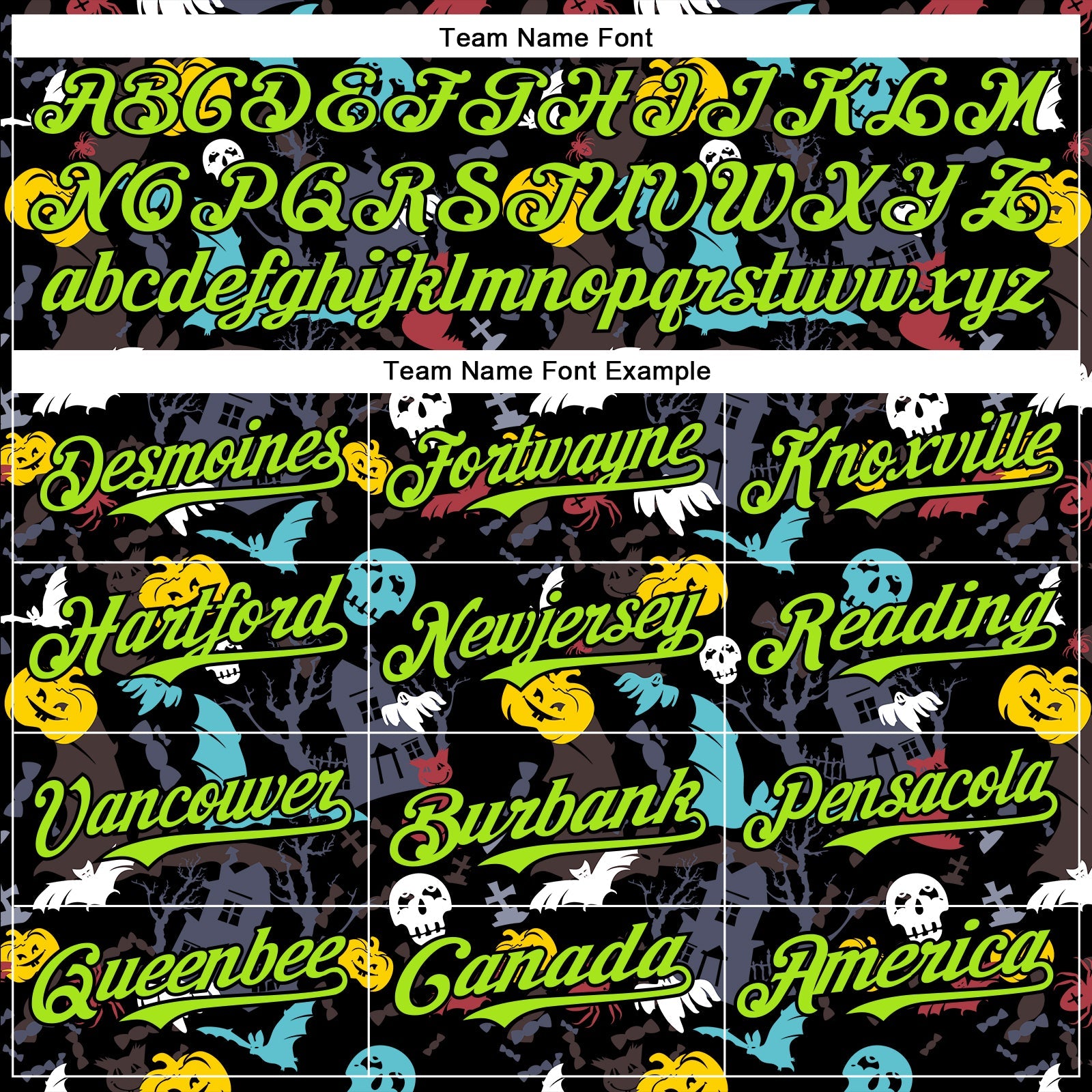 Custom Black Neon Green 3D Halloween Skull Pumpkin Doodle Party Costume Ideas Authentic Baseball Jersey view 4