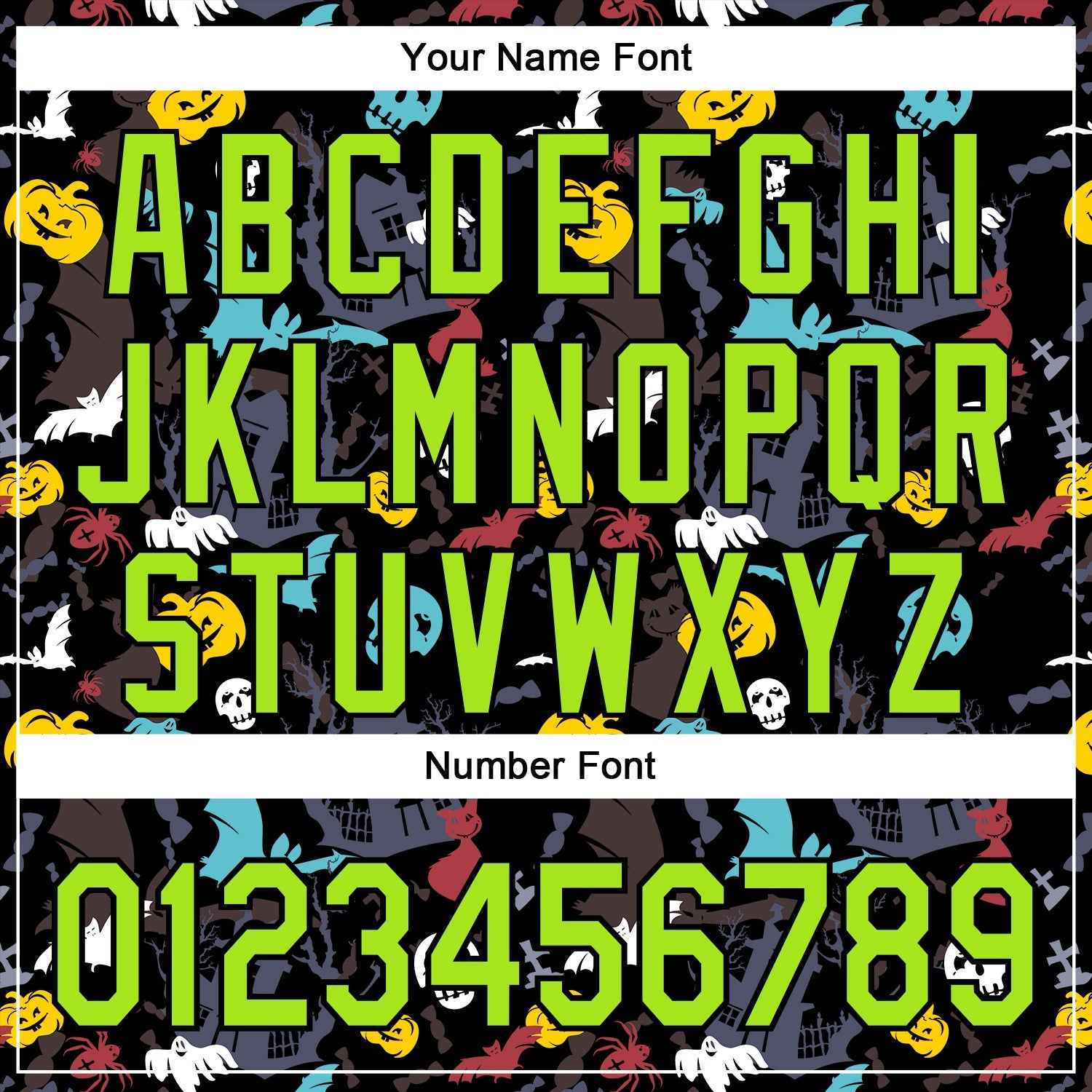 Custom Black Neon Green 3D Halloween Skull Pumpkin Doodle Party Costume Ideas Authentic Baseball Jersey view 5