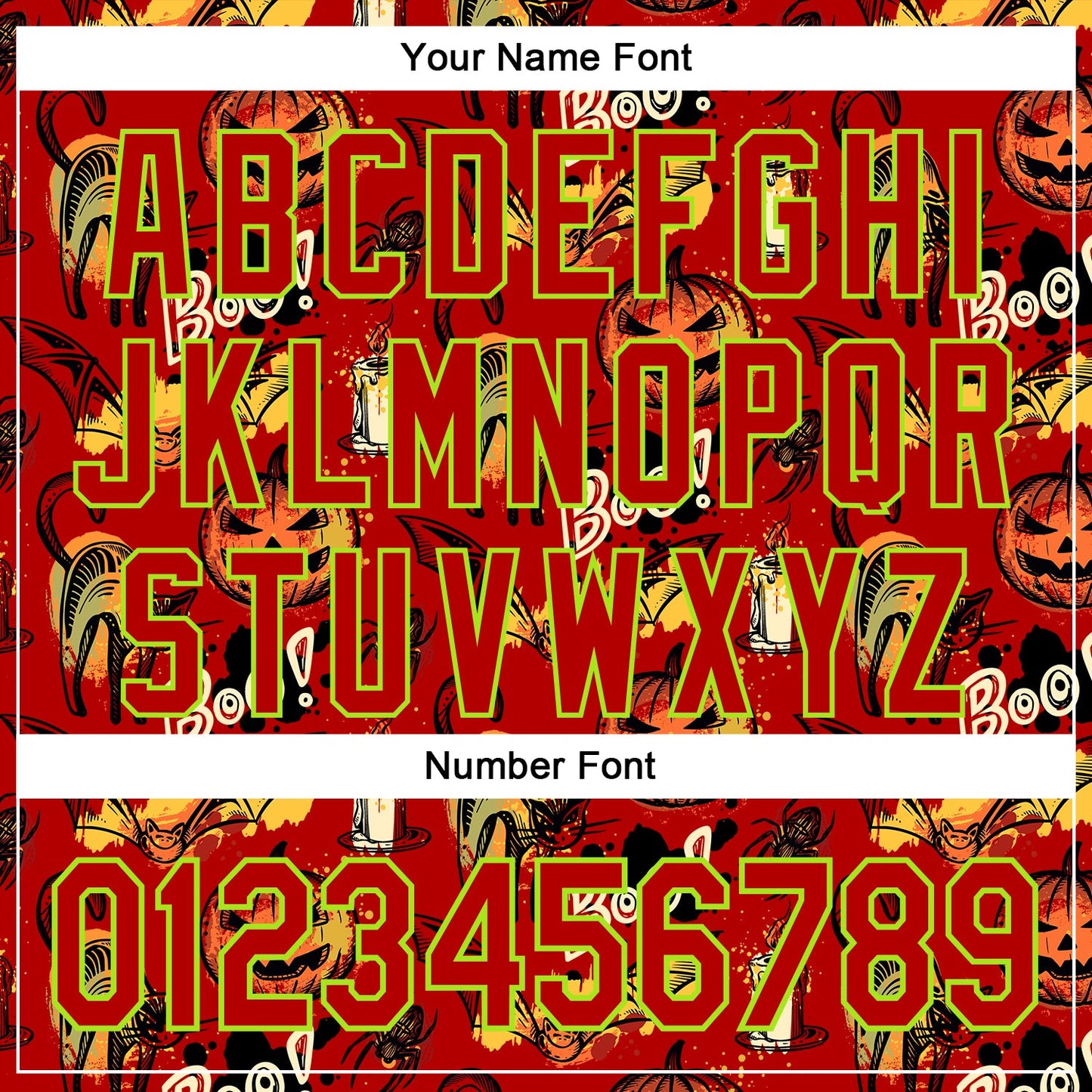 Custom Red Neon Green 3D Halloween Pumpkin Doodle Party Costume Ideas Authentic Baseball Jersey view 5