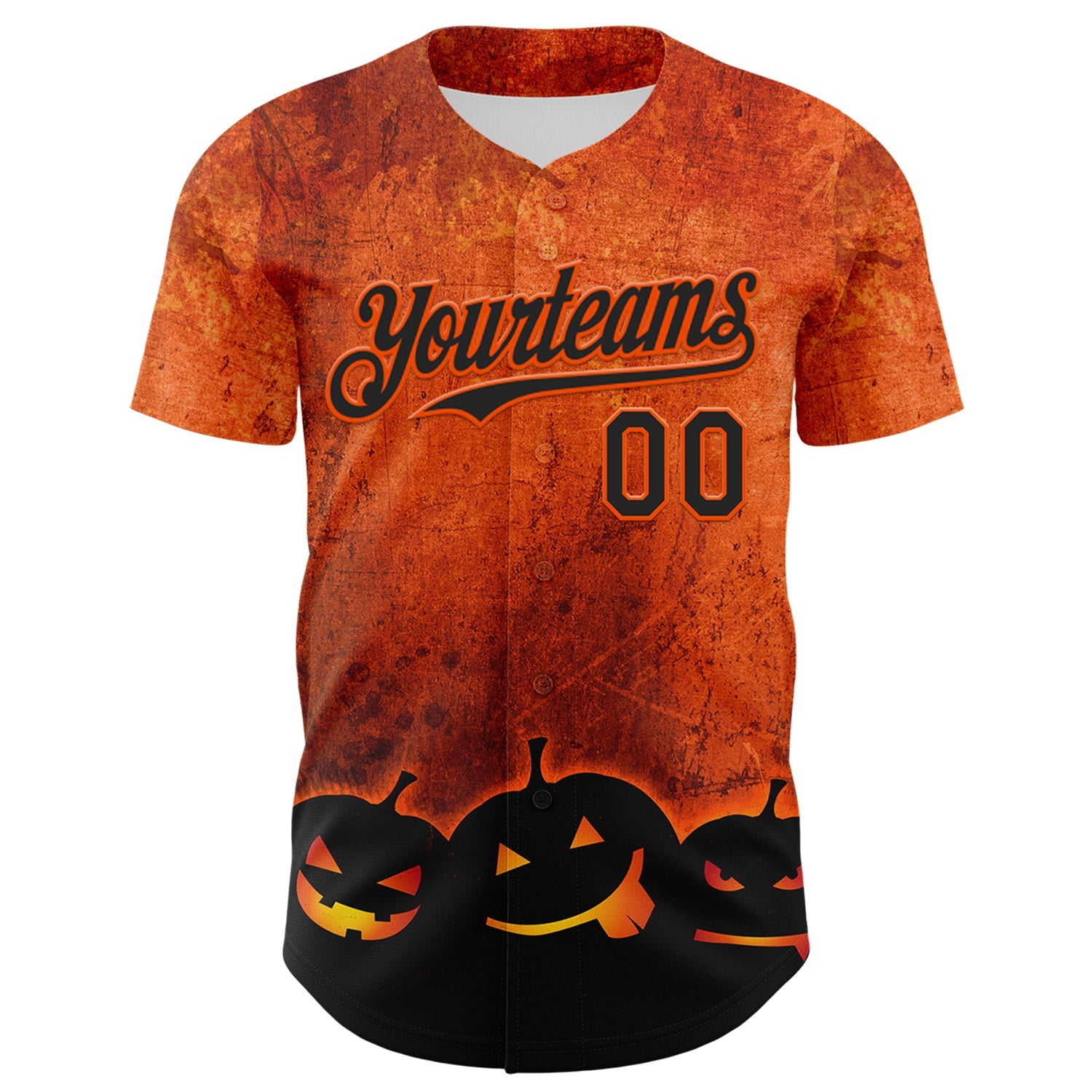 Custom Orange Black 3D Halloween Pumpkin Party Costume Ideas Authentic Baseball Jersey view 2